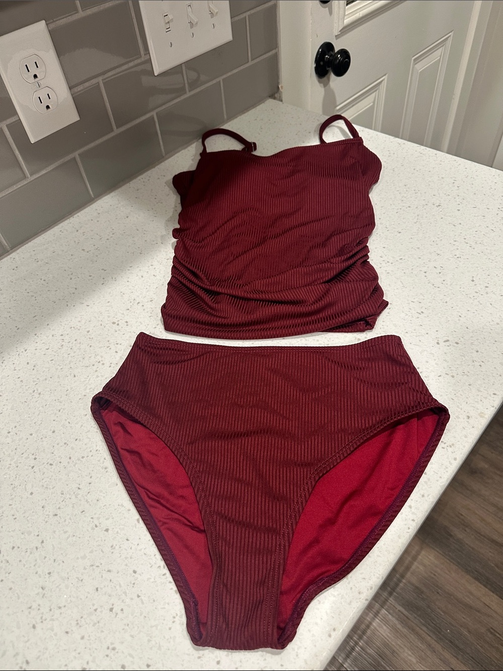 Ribbed Burgundy Two-Piece Swim Set
